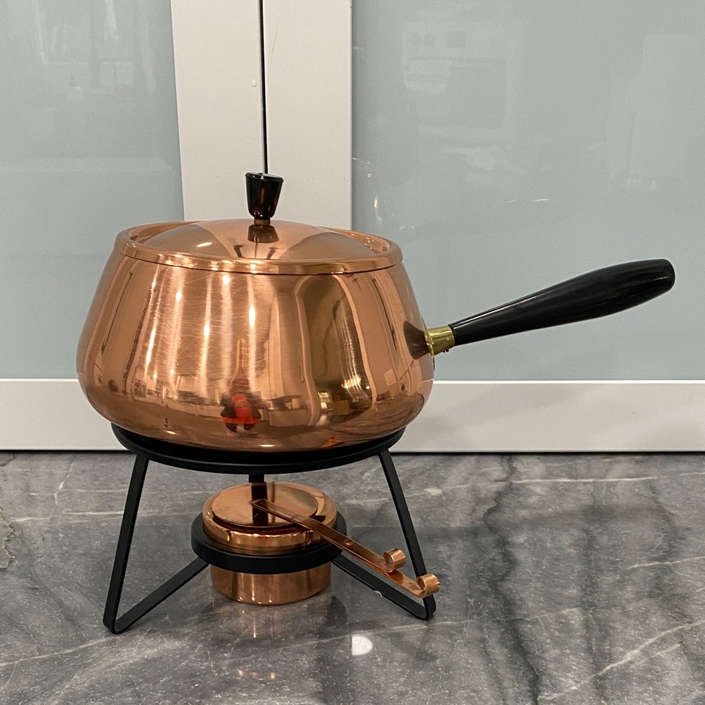 Vintage Copper Fondue Set with Black Handle. Made in Japan